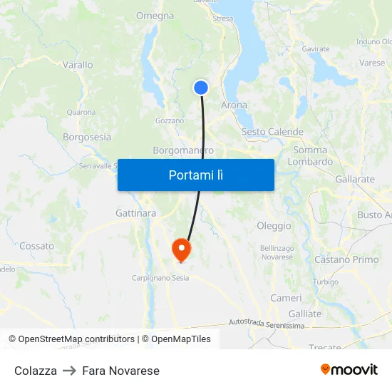 Colazza to Fara Novarese map