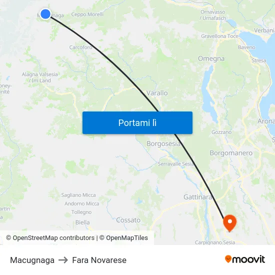 Macugnaga to Fara Novarese map