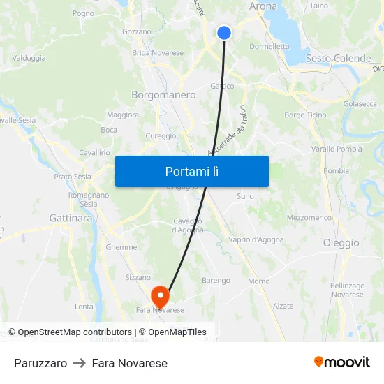 Paruzzaro to Fara Novarese map
