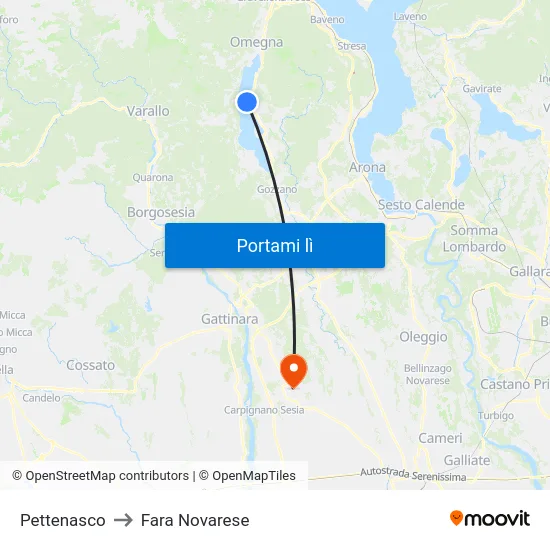 Pettenasco to Fara Novarese map