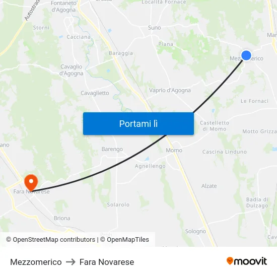 Mezzomerico to Fara Novarese map