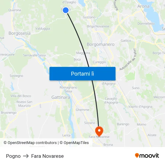 Pogno to Fara Novarese map