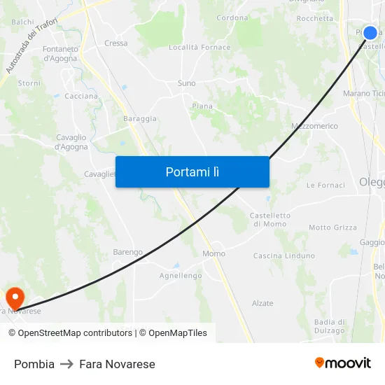 Pombia to Fara Novarese map