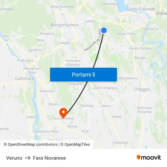 Veruno to Fara Novarese map