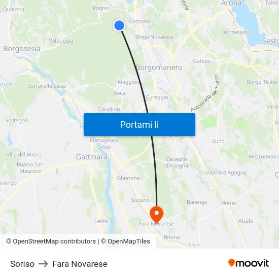 Soriso to Fara Novarese map