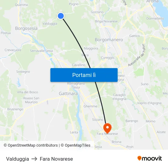 Valduggia to Fara Novarese map