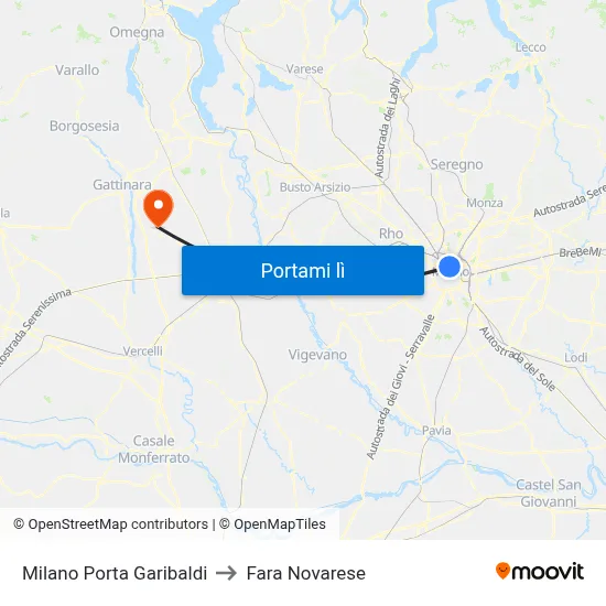 Milano Porta Garibaldi to Fara Novarese map
