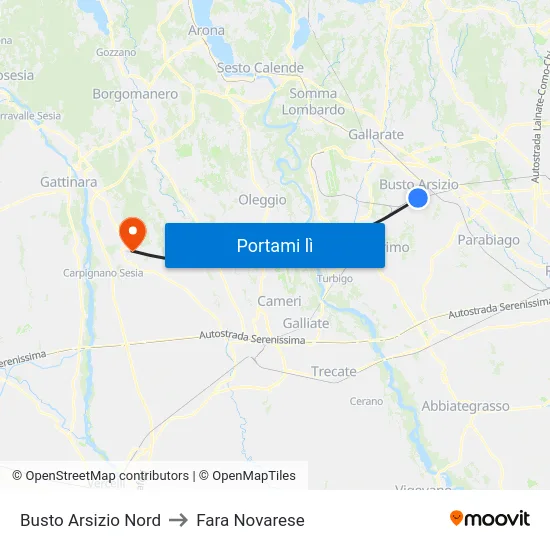 Busto Arsizio Nord to Fara Novarese map