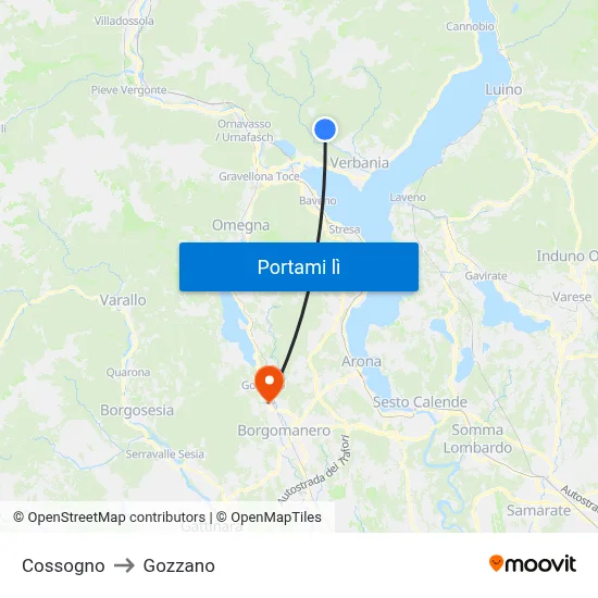 Cossogno to Gozzano map