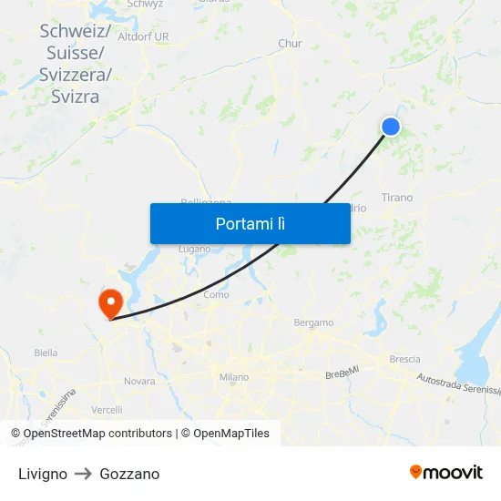 Livigno to Gozzano map