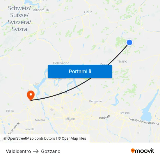 Valdidentro to Gozzano map