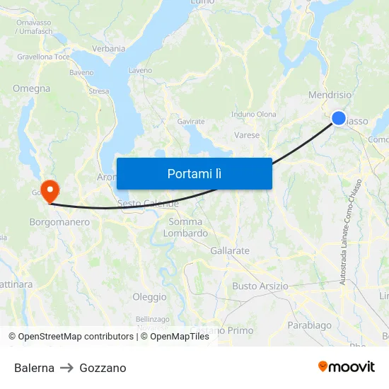 Balerna to Gozzano map