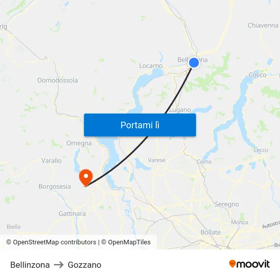 Bellinzona to Gozzano map