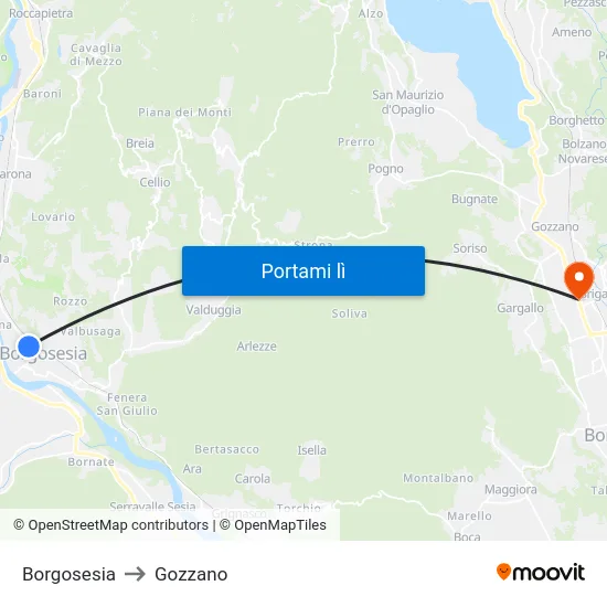 Borgosesia to Gozzano map