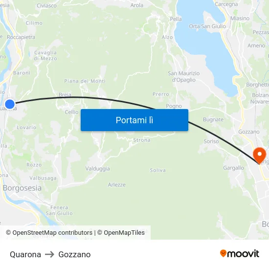 Quarona to Gozzano map