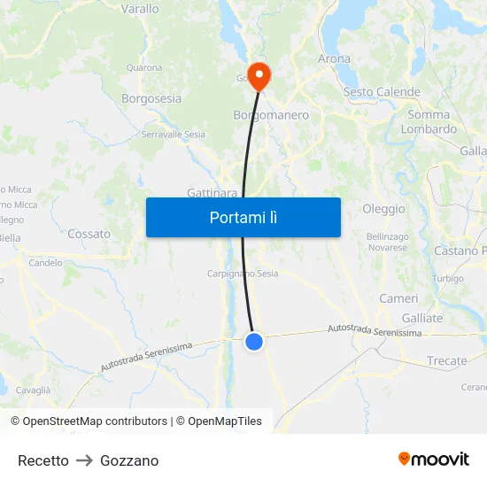 Recetto to Gozzano map