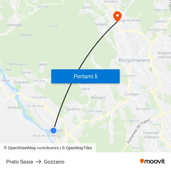 Prato Sesia to Gozzano map
