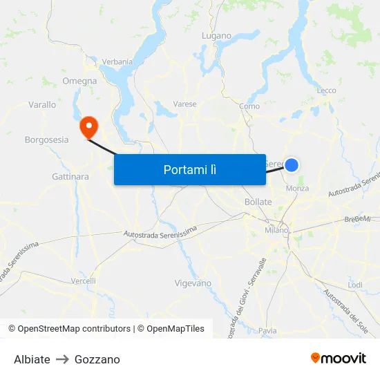 Albiate to Gozzano map