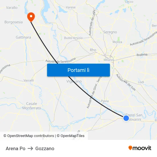 Arena Po to Gozzano map