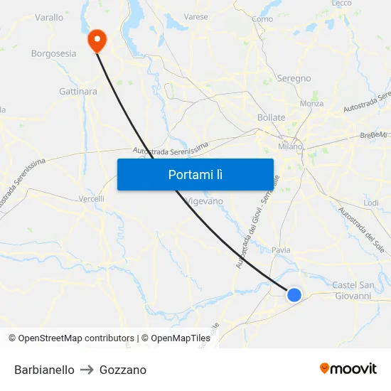 Barbianello to Gozzano map