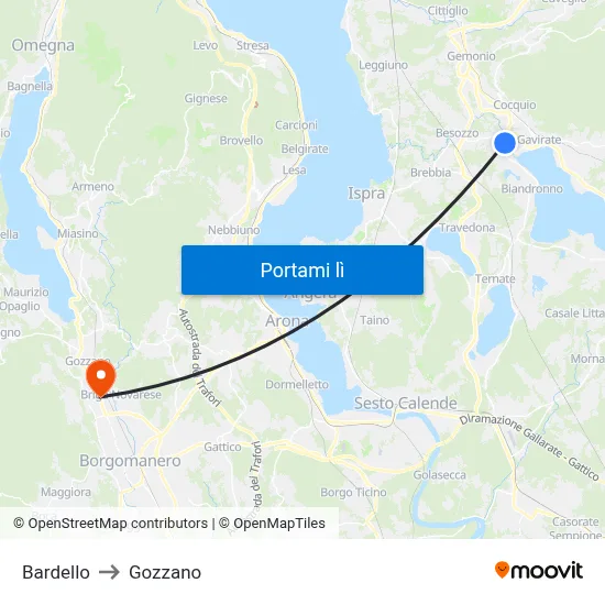 Bardello to Gozzano map
