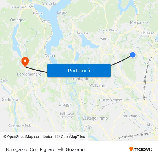 Beregazzo Con Figliaro to Gozzano map