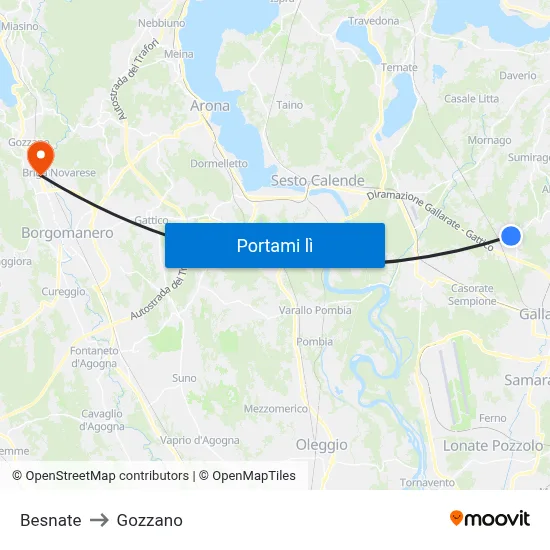 Besnate to Gozzano map