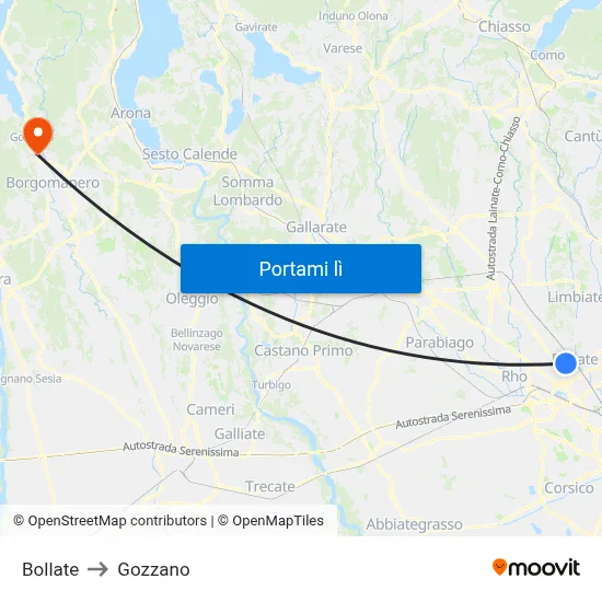 Bollate to Gozzano map