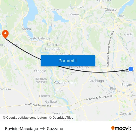 Bovisio-Masciago to Gozzano map