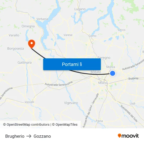 Brugherio to Gozzano map