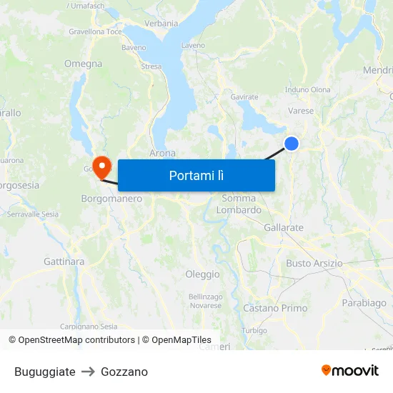Buguggiate to Gozzano map
