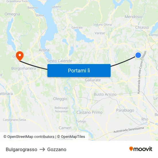 Bulgarograsso to Gozzano map