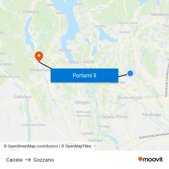 Cairate to Gozzano map