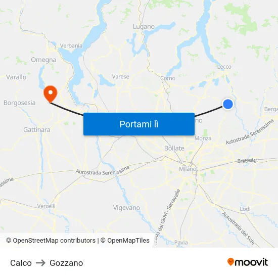 Calco to Gozzano map