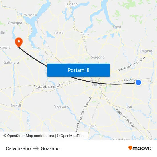 Calvenzano to Gozzano map