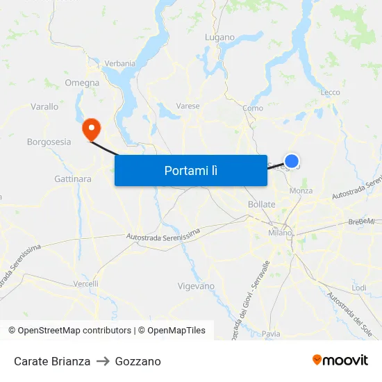 Carate Brianza to Gozzano map