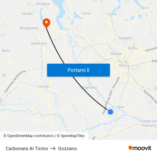 Carbonara Al Ticino to Gozzano map