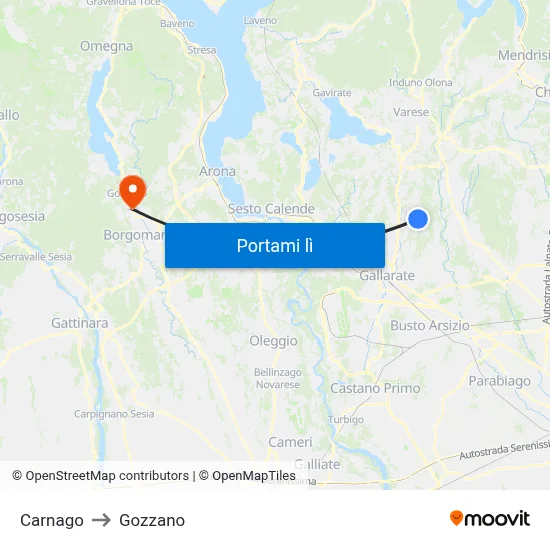 Carnago to Gozzano map