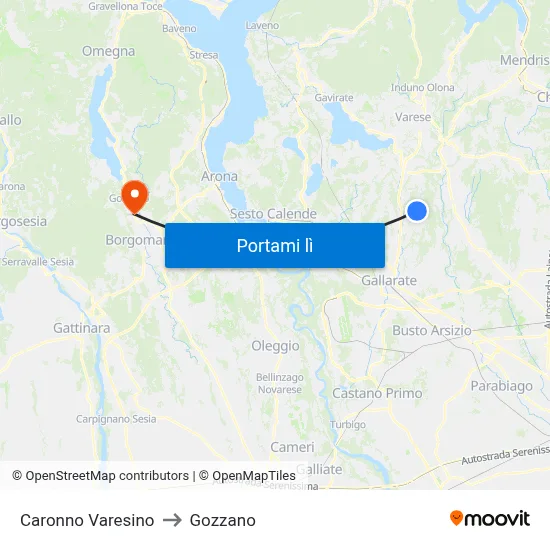 Caronno Varesino to Gozzano map