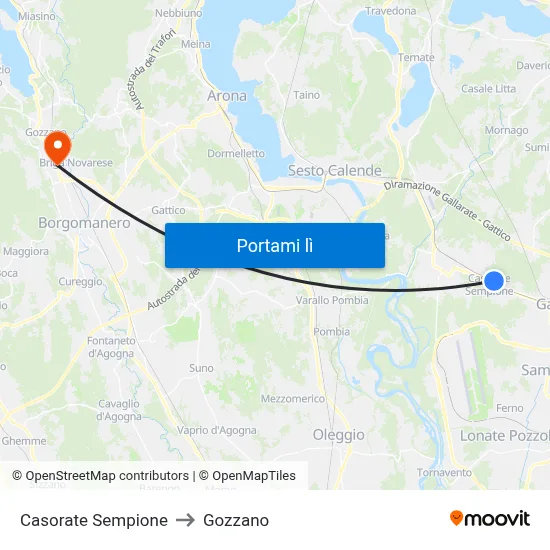 Casorate Sempione to Gozzano map