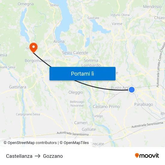 Castellanza to Gozzano map