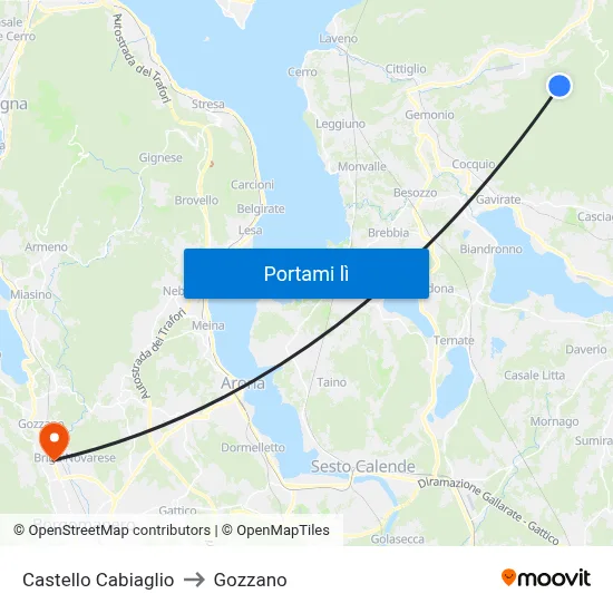 Castello Cabiaglio to Gozzano map