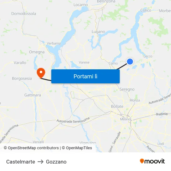 Castelmarte to Gozzano map