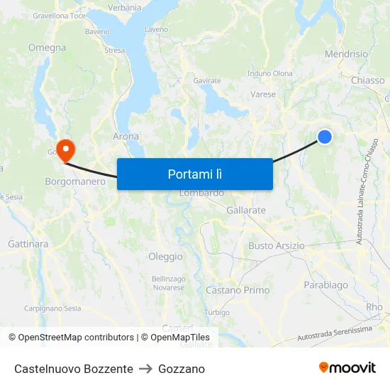 Castelnuovo Bozzente to Gozzano map