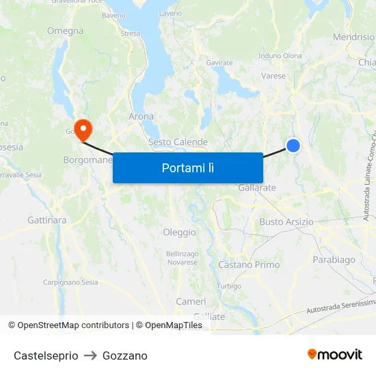 Castelseprio to Gozzano map