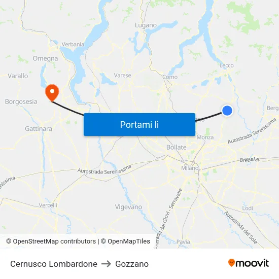 Cernusco Lombardone to Gozzano map