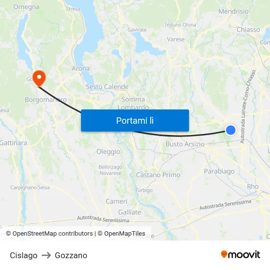 Cislago to Gozzano map