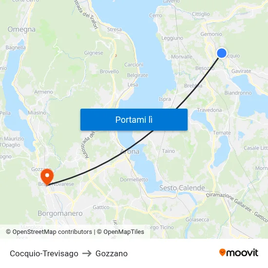 Cocquio-Trevisago to Gozzano map