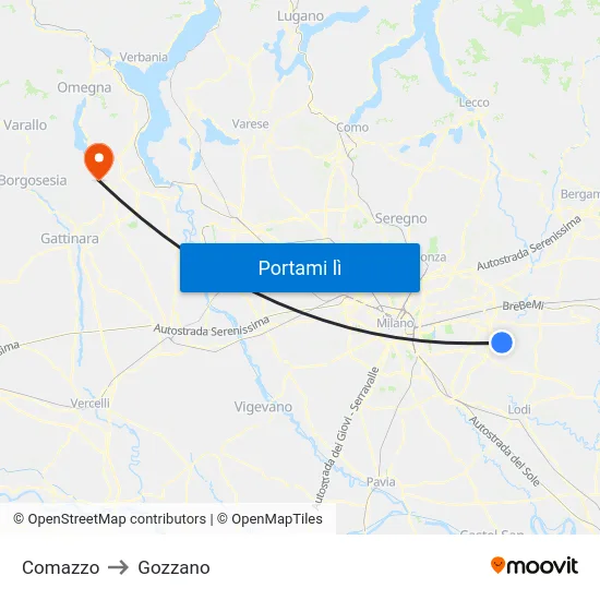 Comazzo to Gozzano map