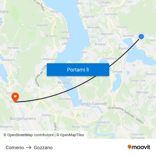 Comerio to Gozzano map